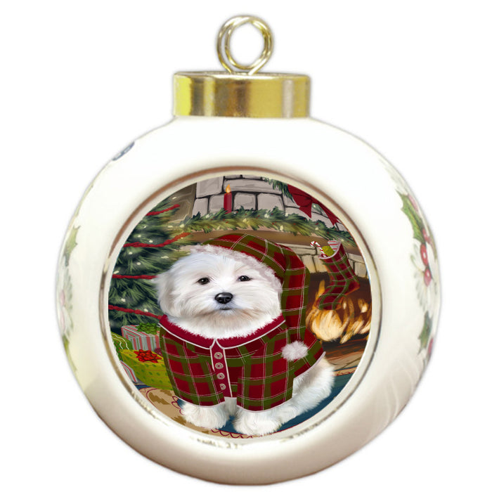 The Christmas Stocking was Hung Coton De Tulear Dog Round Ball Christmas Ornament Pet Decorative Hanging Ornaments for Christmas X-mas Tree Decorations - 3" Round Ceramic Ornament, RBPOR59664
