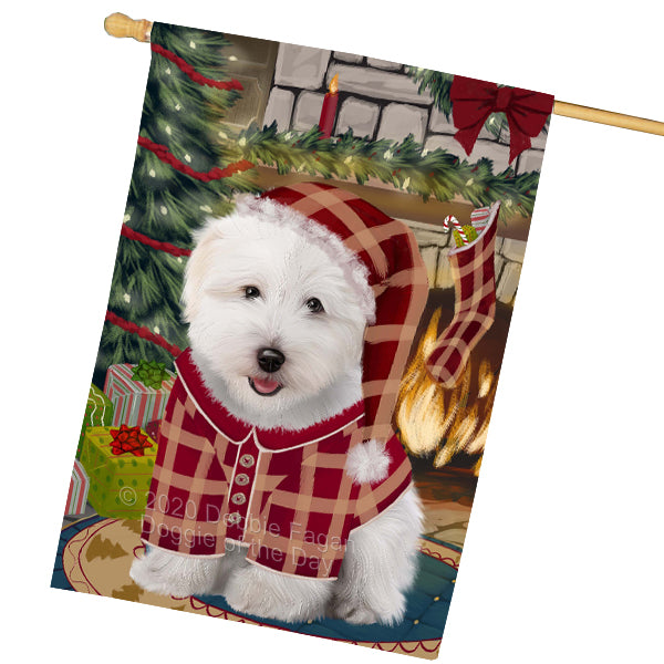 The Christmas Stocking was Hung Coton De Tulear Dog House Flag Outdoor Decorative Double Sided Pet Portrait Weather Resistant Premium Quality Animal Printed Home Decorative Flags 100% Polyester FLGA69591