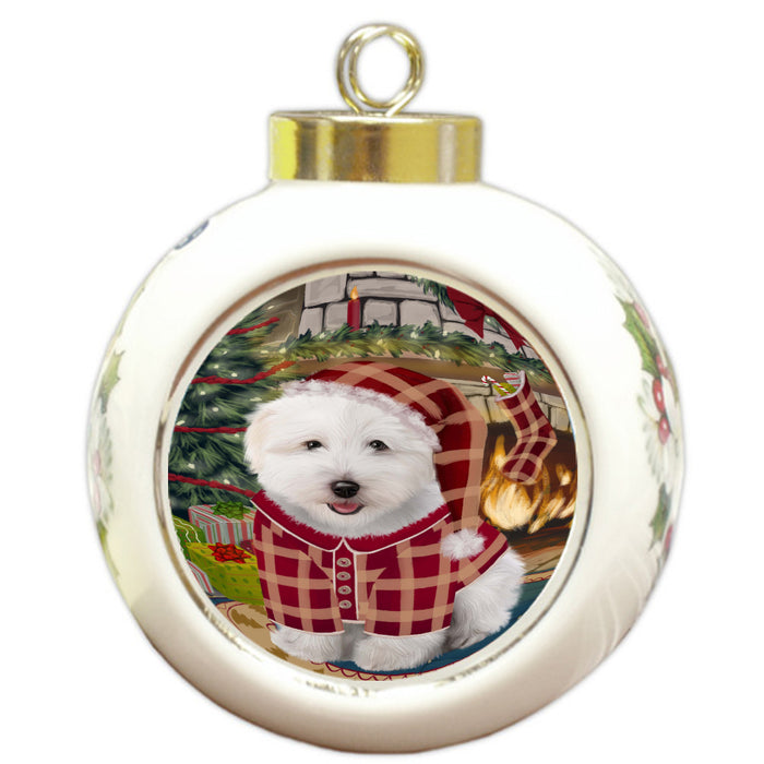 The Christmas Stocking was Hung Coton De Tulear Dog Round Ball Christmas Ornament Pet Decorative Hanging Ornaments for Christmas X-mas Tree Decorations - 3" Round Ceramic Ornament, RBPOR59665