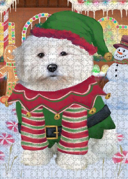 Christmas Gingerbread Elf Coton De Tulear Dog Portrait Jigsaw Puzzle for Adults Animal Interlocking Puzzle Game Unique Gift for Dog Lover's with Metal Tin Box