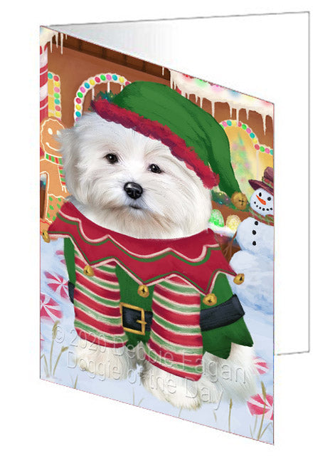 Christmas Gingerbread Elf Coton De Tulear Dog Handmade Artwork Assorted Pets Greeting Cards and Note Cards with Envelopes for All Occasions and Holiday Seasons