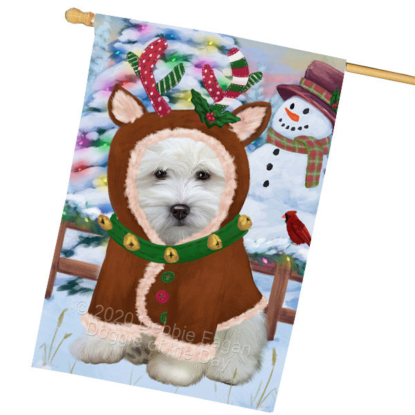 Christmas Gingerbread Reindeer Coton De Tulear Dog House Flag Outdoor Decorative Double Sided Pet Portrait Weather Resistant Premium Quality Animal Printed Home Decorative Flags 100% Polyester