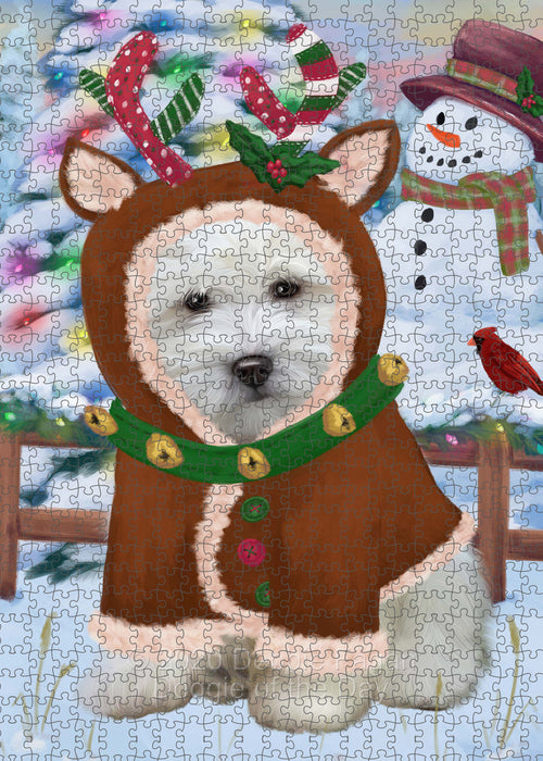 Christmas Gingerbread Reindeer Coton De Tulear Dog Portrait Jigsaw Puzzle for Adults Animal Interlocking Puzzle Game Unique Gift for Dog Lover's with Metal Tin Box