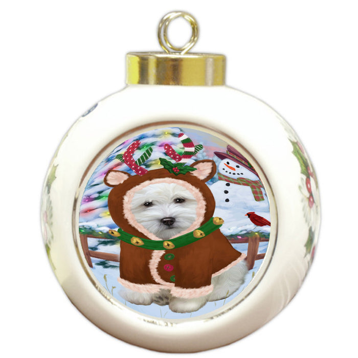 Christmas Gingerbread Reindeer Coton De Tulear Dog Round Ball Christmas Ornament Pet Decorative Hanging Ornaments for Christmas X-mas Tree Decorations - 3" Round Ceramic Ornament