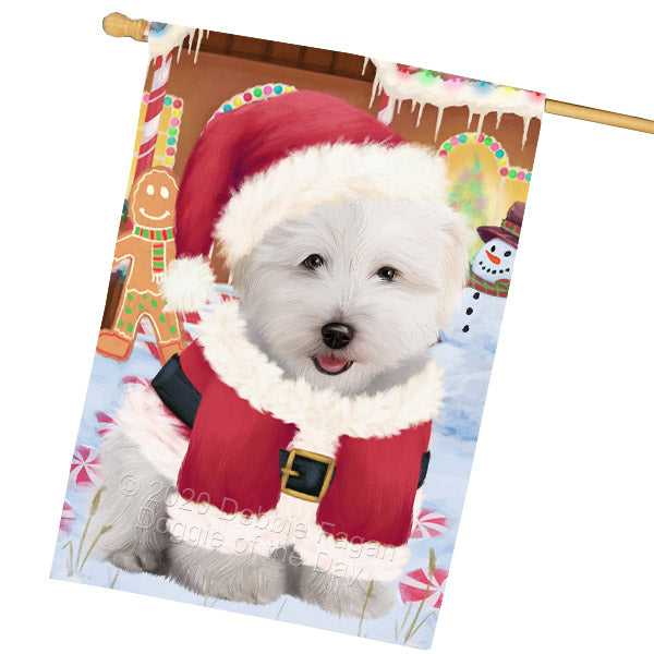 Christmas Gingerbread Candyfest Coton De Tulear Dog House Flag Outdoor Decorative Double Sided Pet Portrait Weather Resistant Premium Quality Animal Printed Home Decorative Flags 100% Polyester