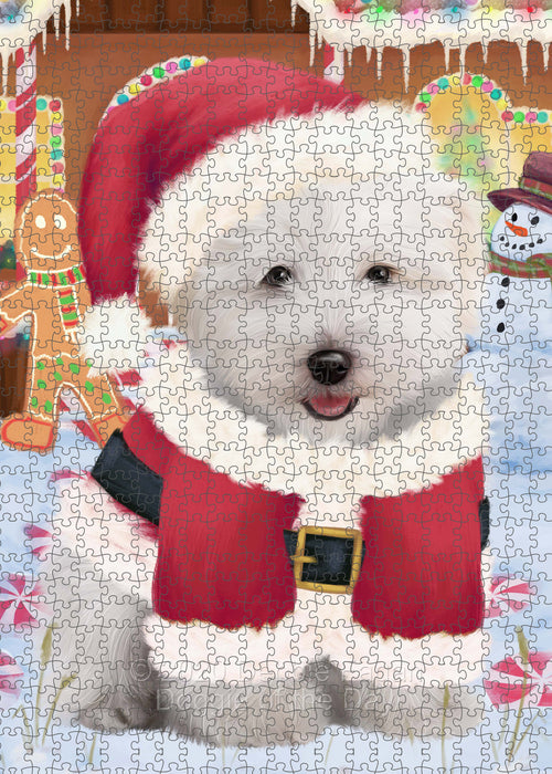 Christmas Gingerbread Candyfest Coton De Tulear Dog Portrait Jigsaw Puzzle for Adults Animal Interlocking Puzzle Game Unique Gift for Dog Lover's with Metal Tin Box