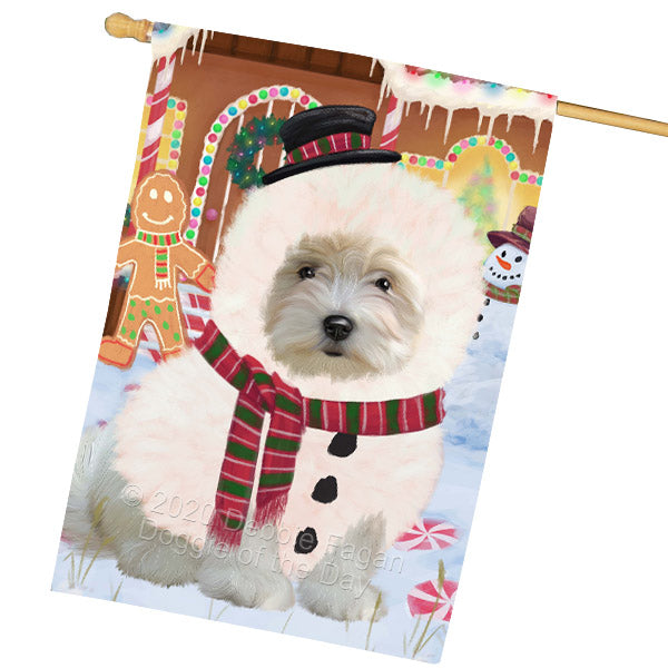 Christmas Gingerbread Snowman Coton De Tulear Dog House Flag Outdoor Decorative Double Sided Pet Portrait Weather Resistant Premium Quality Animal Printed Home Decorative Flags 100% Polyester