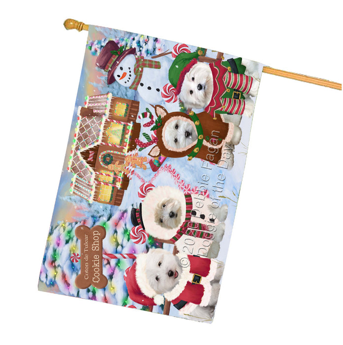 Christmas Gingerbread Cookie Shop Coton De Tulear Dogs House Flag Outdoor Decorative Double Sided Pet Portrait Weather Resistant Premium Quality Animal Printed Home Decorative Flags 100% Polyester