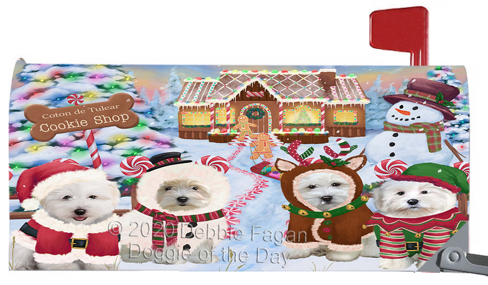 Christmas Gingerbread Cookie Shop Coton De Tulear Dogs Magnetic Mailbox Cover Both Sides Pet Theme Printed Decorative Letter Box Wrap Case Postbox Thick Magnetic Vinyl Material