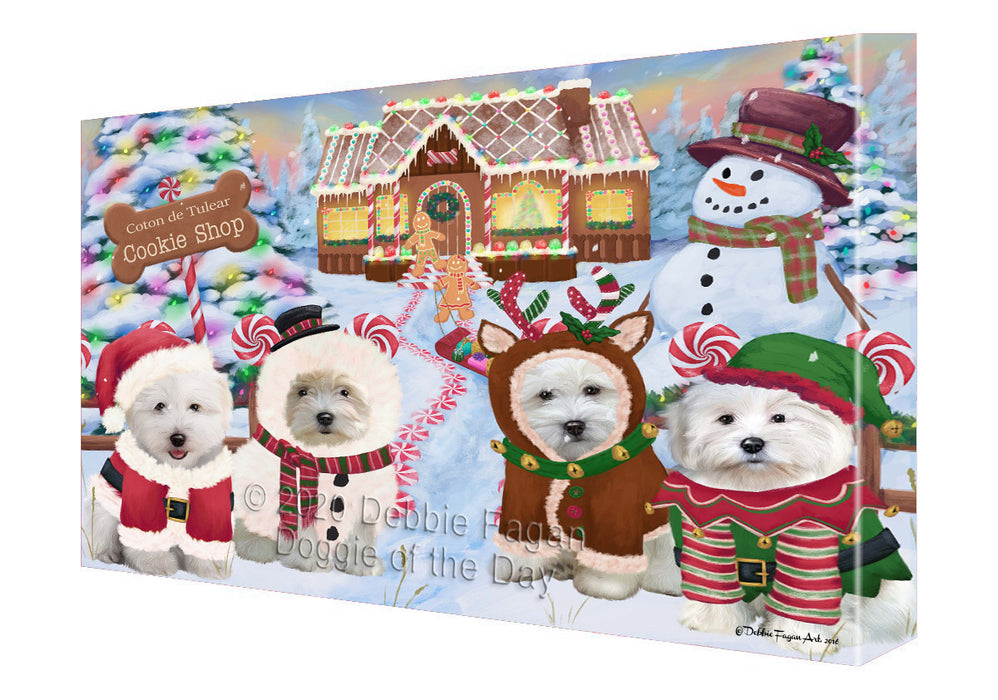 Christmas Gingerbread Cookie Shop Coton De Tulear Dogs Canvas Wall Art - Premium Quality Ready to Hang Room Decor Wall Art Canvas - Unique Animal Printed Digital Painting for Decoration