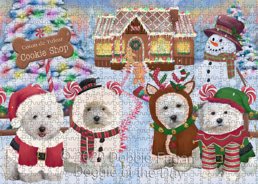 Christmas Gingerbread Cookie Shop Coton De Tulear Dogs Portrait Jigsaw Puzzle for Adults Animal Interlocking Puzzle Game Unique Gift for Dog Lover's with Metal Tin Box