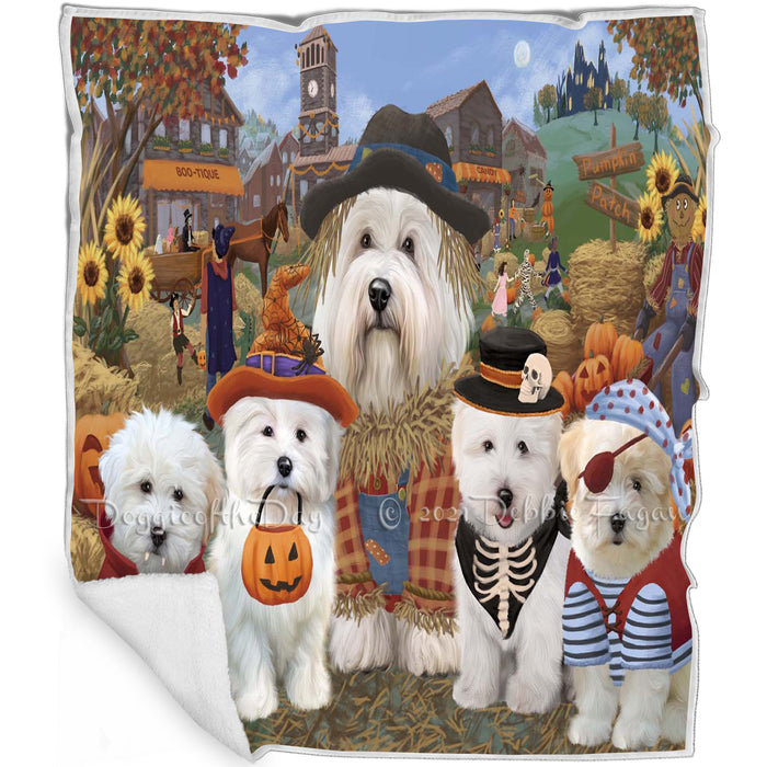 Halloween 'Round Town And Fall Pumpkin Scarecrow Both Coton De Tulear Dogs Blanket BLNKT143610