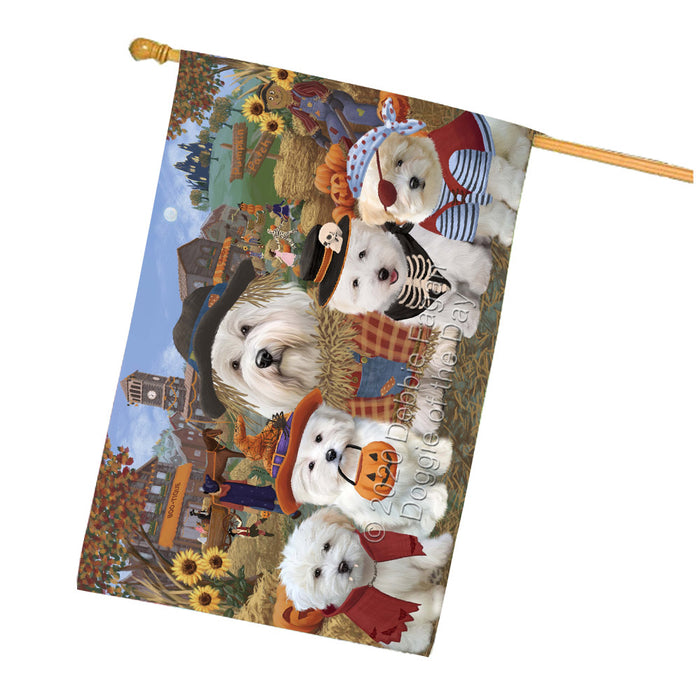 Halloween 'Round Town Coton De Tulear Dogs House Flag Outdoor Decorative Double Sided Pet Portrait Weather Resistant Premium Quality Animal Printed Home Decorative Flags 100% Polyester