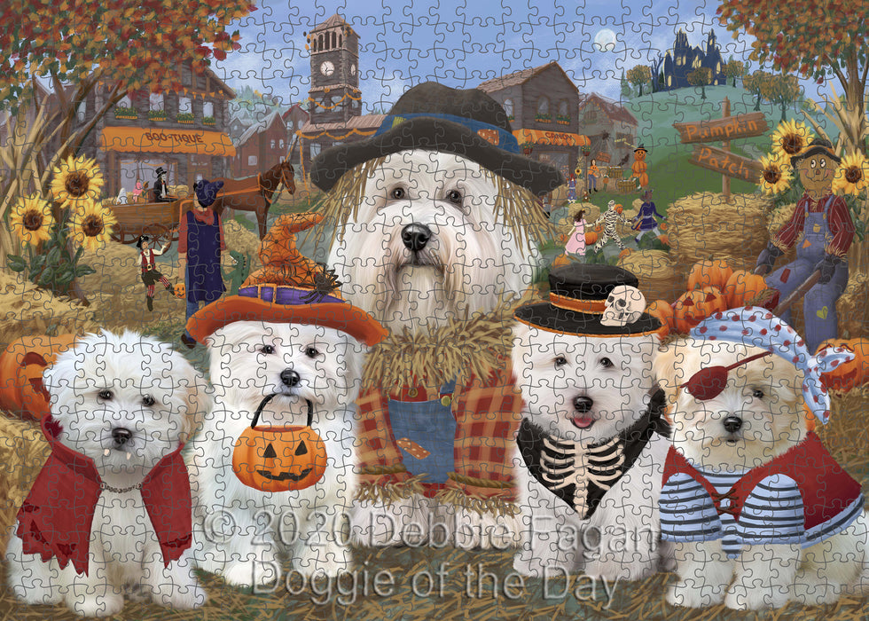 Halloween 'Round Town Coton De Tulear Dogs Portrait Jigsaw Puzzle for Adults Animal Interlocking Puzzle Game Unique Gift for Dog Lover's with Metal Tin Box