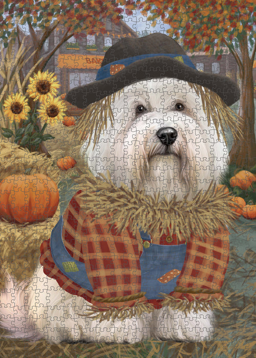 Halloween 'Round Town Coton De Tulear Dog Portrait Jigsaw Puzzle for Adults Animal Interlocking Puzzle Game Unique Gift for Dog Lover's with Metal Tin Box PZL484