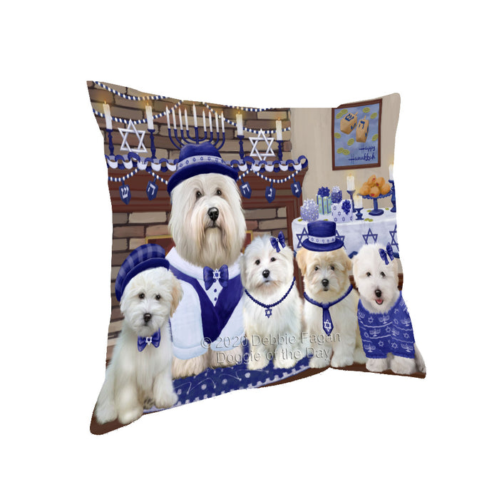 Happy Hanukkah Family Coton De Tulear Dogs Pillow with Top Quality High-Resolution Images - Ultra Soft Pet Pillows for Sleeping - Reversible & Comfort - Ideal Gift for Dog Lover - Cushion for Sofa Couch Bed - 100% Polyester
