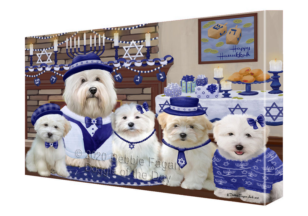 Happy Hanukkah Family Coton De Tulear Dogs Canvas Wall Art - Premium Quality Ready to Hang Room Decor Wall Art Canvas - Unique Animal Printed Digital Painting for Decoration