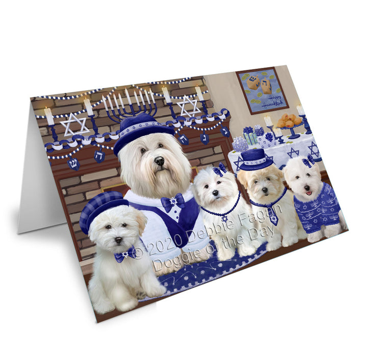 Happy Hanukkah Family Coton De Tulear Dogs Handmade Artwork Assorted Pets Greeting Cards and Note Cards with Envelopes for All Occasions and Holiday Seasons