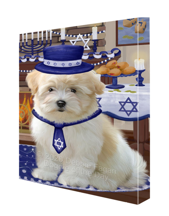 Happy Hanukkah Family Coton De Tulear Dog Canvas Wall Art - Premium Quality Ready to Hang Room Decor Wall Art Canvas - Unique Animal Printed Digital Painting for Decoration CVS181