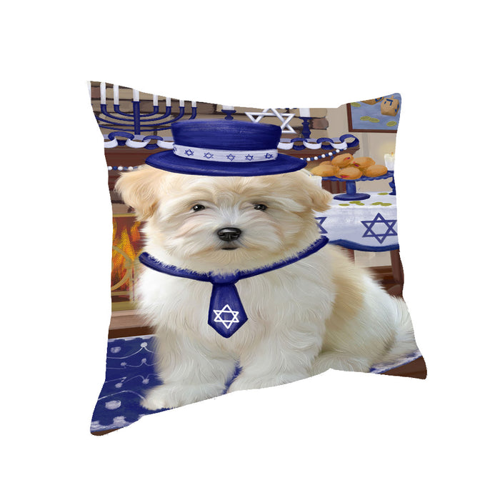Happy Hanukkah Family Coton De Tulear Dog Pillow with Top Quality High-Resolution Images - Ultra Soft Pet Pillows for Sleeping - Reversible & Comfort - Ideal Gift for Dog Lover - Cushion for Sofa Couch Bed - 100% Polyester