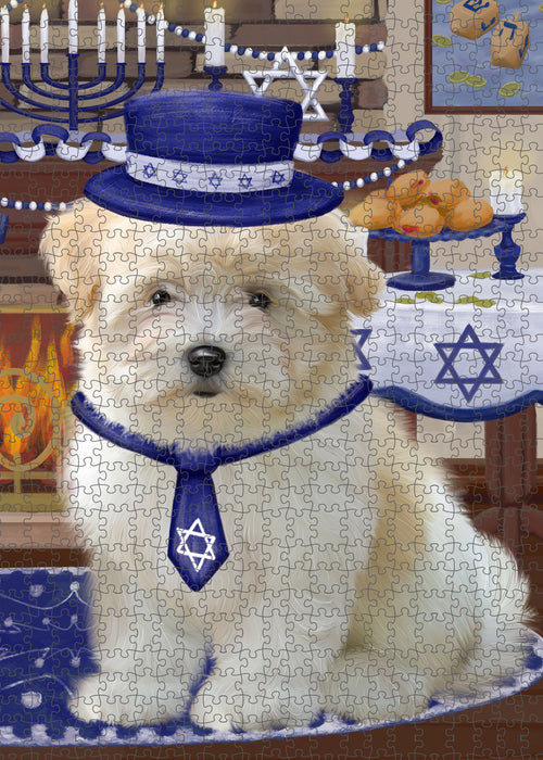 Happy Hanukkah Coton De Tulear Dog Portrait Jigsaw Puzzle for Adults Animal Interlocking Puzzle Game Unique Gift for Dog Lover's with Metal Tin Box PZL476