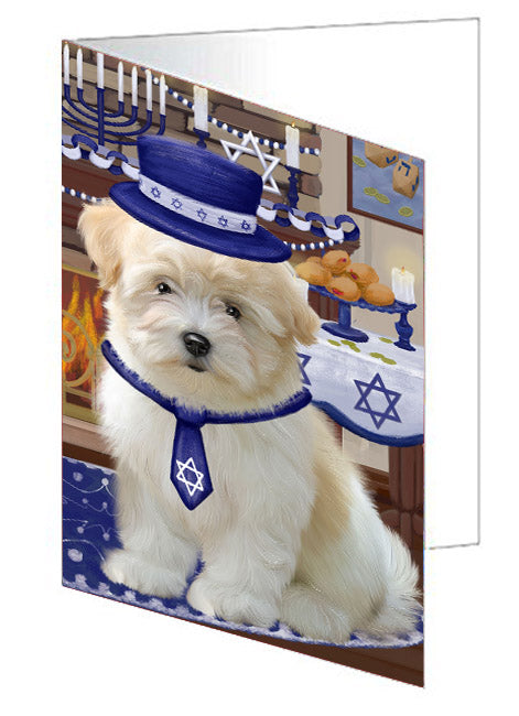 Happy Hanukkah Coton De Tulear Dog Handmade Artwork Assorted Pets Greeting Cards and Note Cards with Envelopes for All Occasions and Holiday Seasons