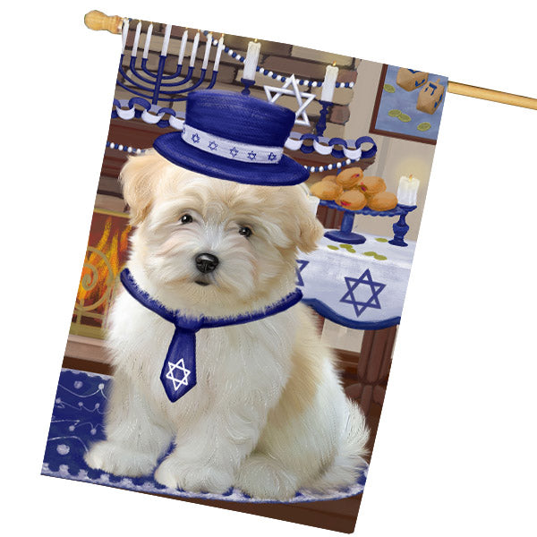 Happy Hanukkah Coton De Tulear Dog House Flag Outdoor Decorative Double Sided Pet Portrait Weather Resistant Premium Quality Animal Printed Home Decorative Flags 100% Polyester