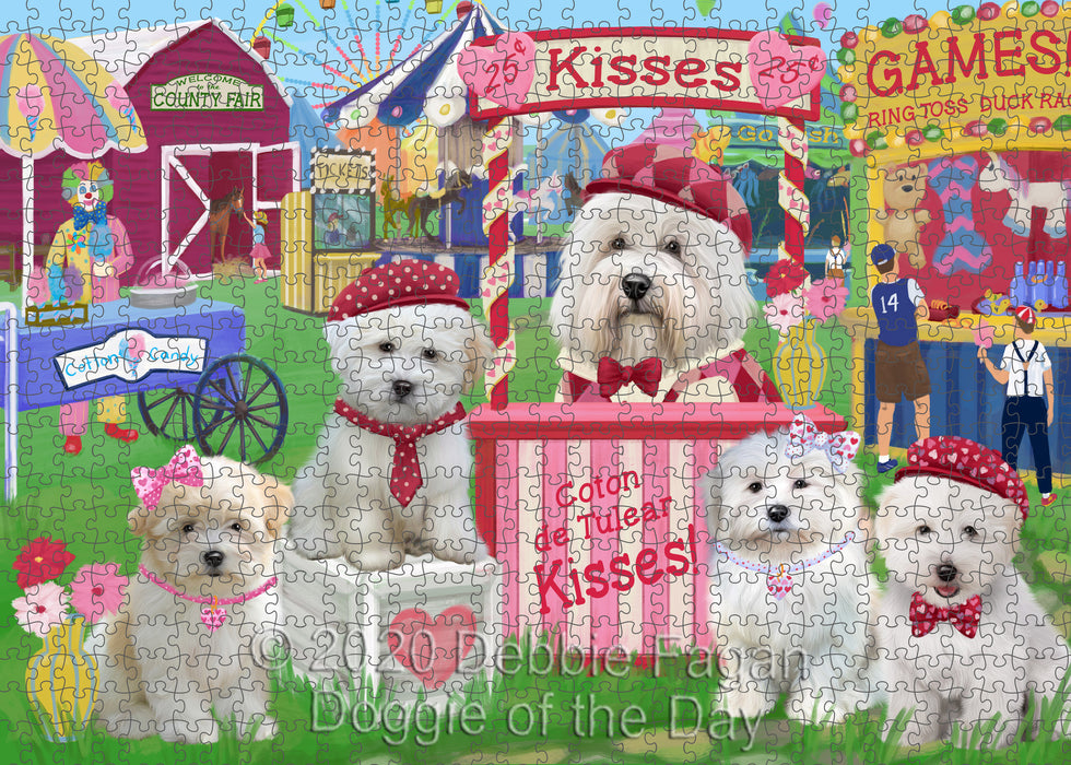 Carnival Kissing Booth Coton De Tulear Dogs Portrait Jigsaw Puzzle for Adults Animal Interlocking Puzzle Game Unique Gift for Dog Lover's with Metal Tin Box