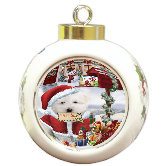 Christmas Dear Santa Mailbox Coton De Tulear Dog Round Ball Christmas Ornament Pet Decorative Hanging Ornaments for Christmas X-mas Tree Decorations - 3" Round Ceramic Ornament RBPOR59312