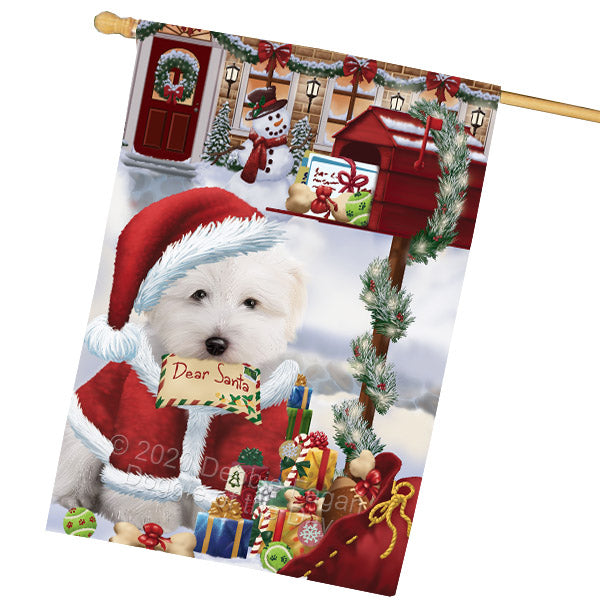 Christmas Dear Santa Mailbox Coton De Tulear Dog House Flag Outdoor Decorative Double Sided Pet Portrait Weather Resistant Premium Quality Animal Printed Home Decorative Flags 100% Polyester FLG69078