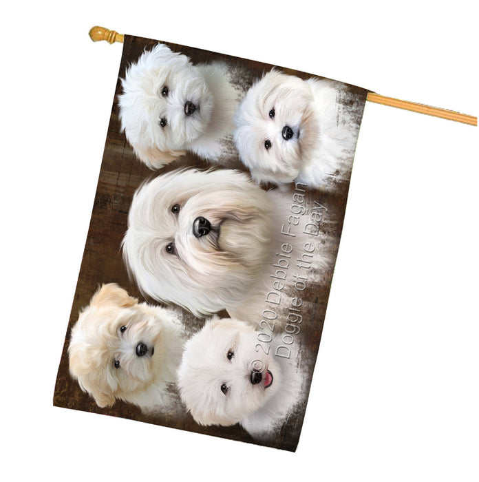 Rustic 5 Heads Coton De Tulear Dogs House Flag Outdoor Decorative Double Sided Pet Portrait Weather Resistant Premium Quality Animal Printed Home Decorative Flags 100% Polyester