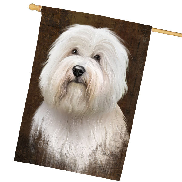 Rustic Coton De Tulear Dog House Flag Outdoor Decorative Double Sided Pet Portrait Weather Resistant Premium Quality Animal Printed Home Decorative Flags 100% Polyester FLG69004