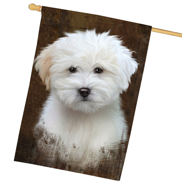 Rustic Coton De Tulear Dog House Flag Outdoor Decorative Double Sided Pet Portrait Weather Resistant Premium Quality Animal Printed Home Decorative Flags 100% Polyester FLG69005
