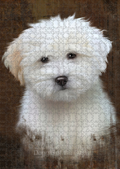 Rustic Coton De Tulear Dog Portrait Jigsaw Puzzle for Adults Animal Interlocking Puzzle Game Unique Gift for Dog Lover's with Metal Tin Box PZL496
