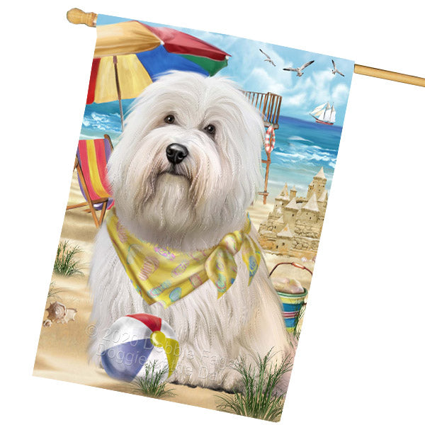 Pet Friendly Beach Coton de tulear Dog House Flag Outdoor Decorative Double Sided Pet Portrait Weather Resistant Premium Quality Animal Printed Home Decorative Flags 100% Polyester FLG68904