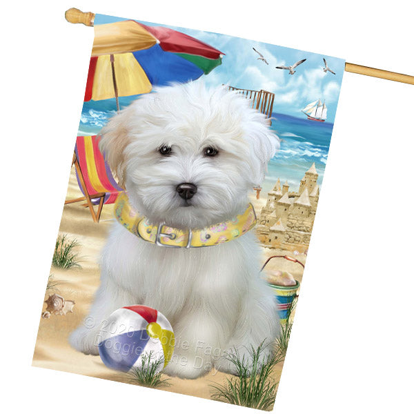 Pet Friendly Beach Coton de tulear Dog House Flag Outdoor Decorative Double Sided Pet Portrait Weather Resistant Premium Quality Animal Printed Home Decorative Flags 100% Polyester FLG68905