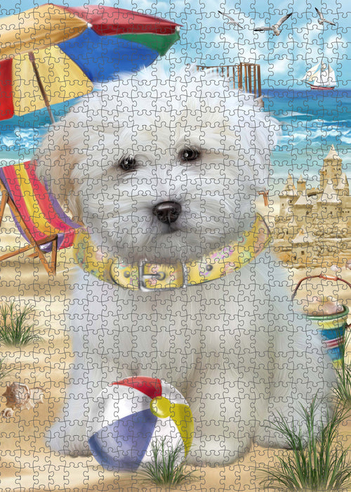 Pet Friendly Beach Coton de tulear Dog Portrait Jigsaw Puzzle for Adults Animal Interlocking Puzzle Game Unique Gift for Dog Lover's with Metal Tin Box PZL436