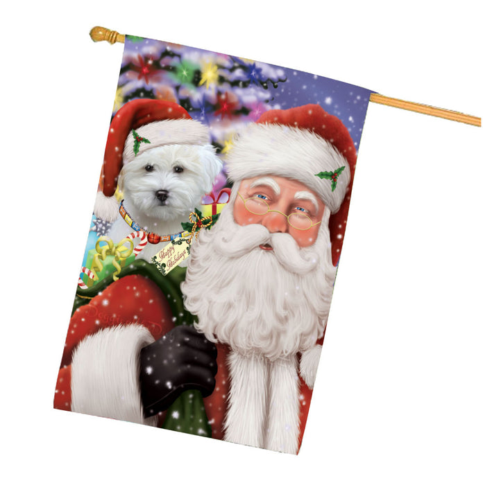 Christmas Santa with Presents and Coton De Tulear Dog House Flag Outdoor Decorative Double Sided Pet Portrait Weather Resistant Premium Quality Animal Printed Home Decorative Flags 100% Polyester FLG68041