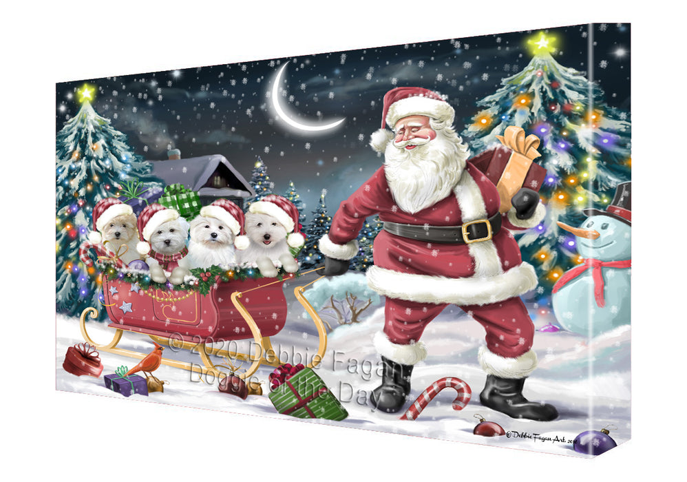 Christmas Santa Sled Coton de tulear Dogs Canvas Wall Art - Premium Quality Ready to Hang Room Decor Wall Art Canvas - Unique Animal Printed Digital Painting for Decoration