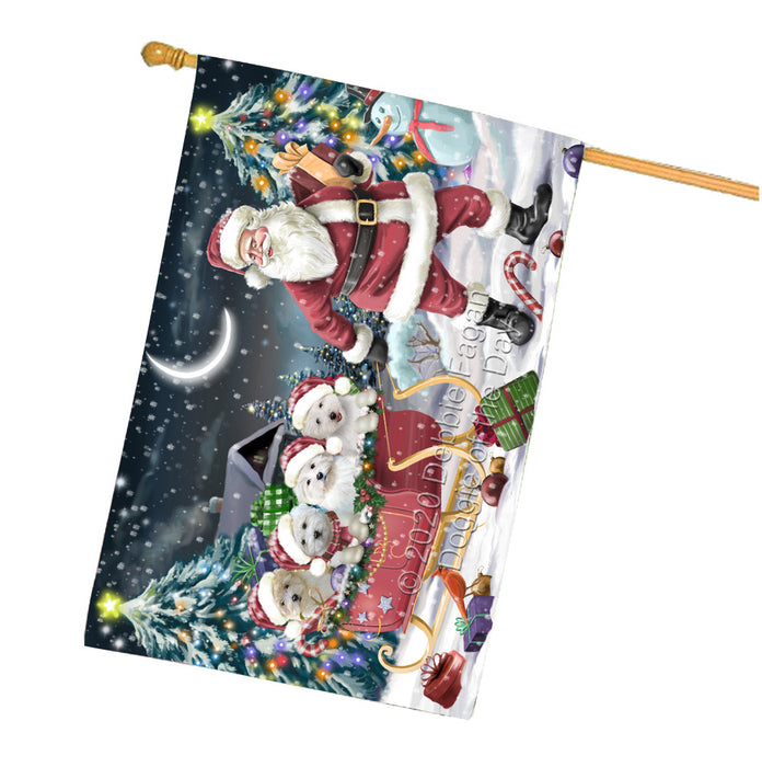 Christmas Santa Sled Coton de tulear Dogs House Flag Outdoor Decorative Double Sided Pet Portrait Weather Resistant Premium Quality Animal Printed Home Decorative Flags 100% Polyester