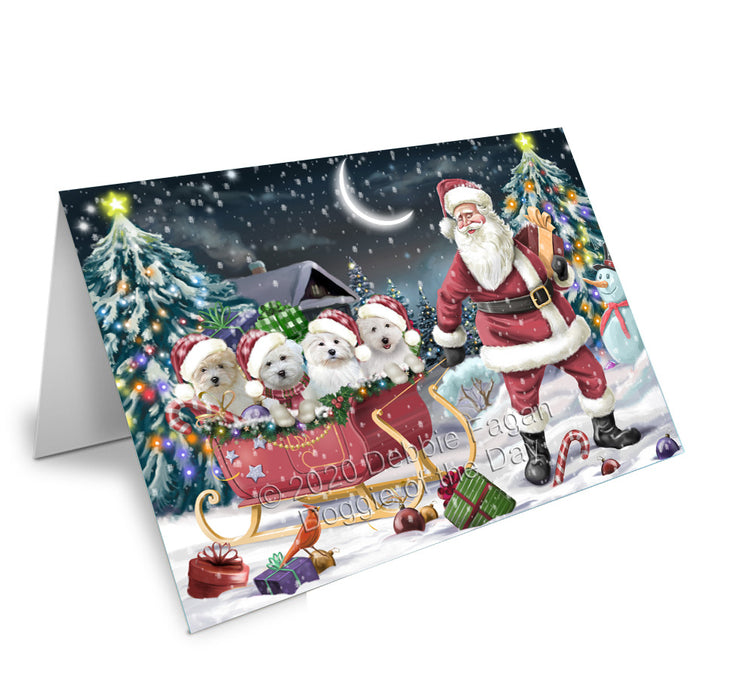 Christmas Santa Sled Coton de tulear Dogs Handmade Artwork Assorted Pets Greeting Cards and Note Cards with Envelopes for All Occasions and Holiday Seasons