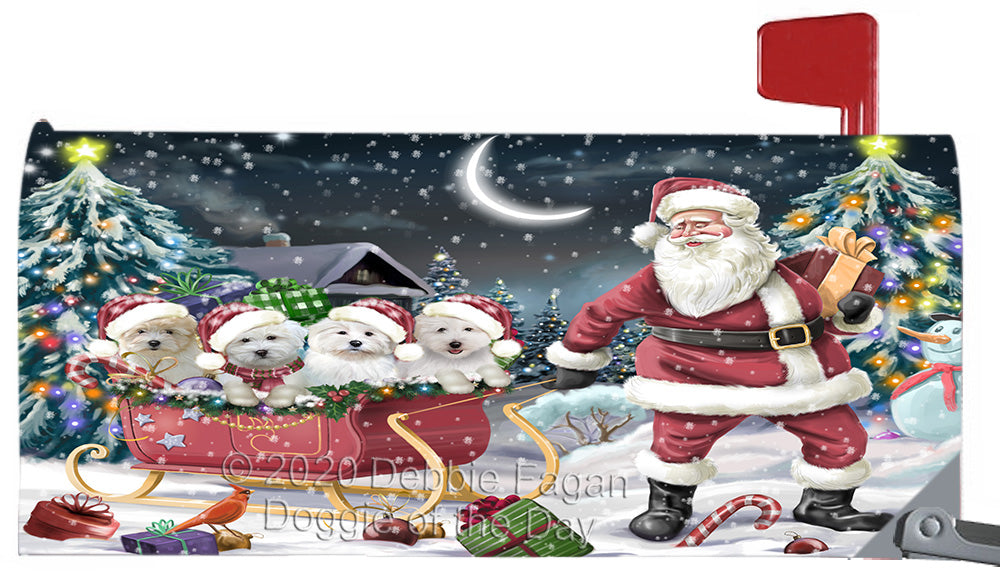 Christmas Santa Sled Coton de tulear Dogs Magnetic Mailbox Cover Both Sides Pet Theme Printed Decorative Letter Box Wrap Case Postbox Thick Magnetic Vinyl Material