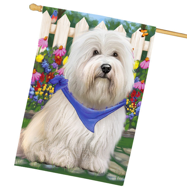 Spring Floral Coton De Tulear Dog House Flag Outdoor Decorative Double Sided Pet Portrait Weather Resistant Premium Quality Animal Printed Home Decorative Flags 100% Polyester FLG69415