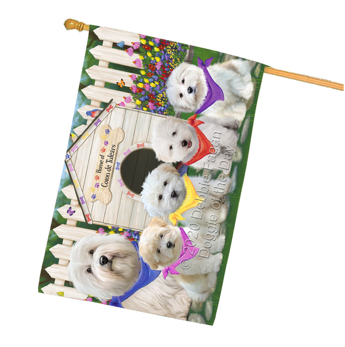 Spring Dog House Coton De Tulear Dogs House Flag Outdoor Decorative Double Sided Pet Portrait Weather Resistant Premium Quality Animal Printed Home Decorative Flags 100% Polyester