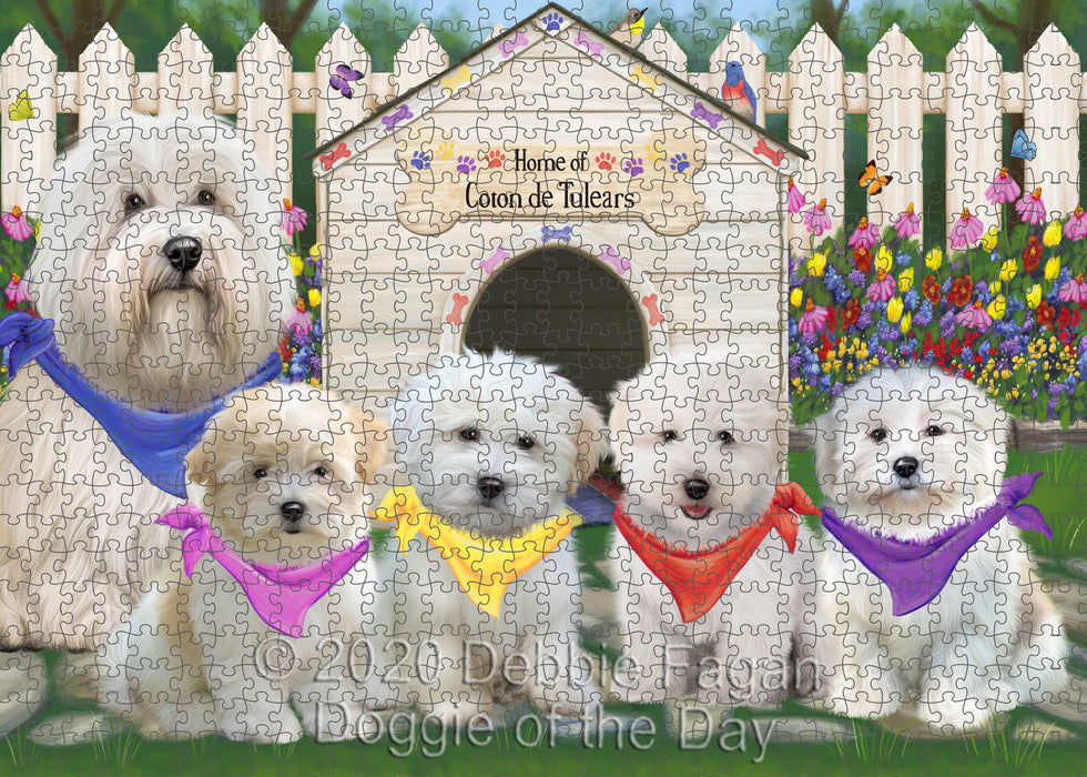 Spring Dog House Coton De Tulear Dogs Portrait Jigsaw Puzzle for Adults Animal Interlocking Puzzle Game Unique Gift for Dog Lover's with Metal Tin Box