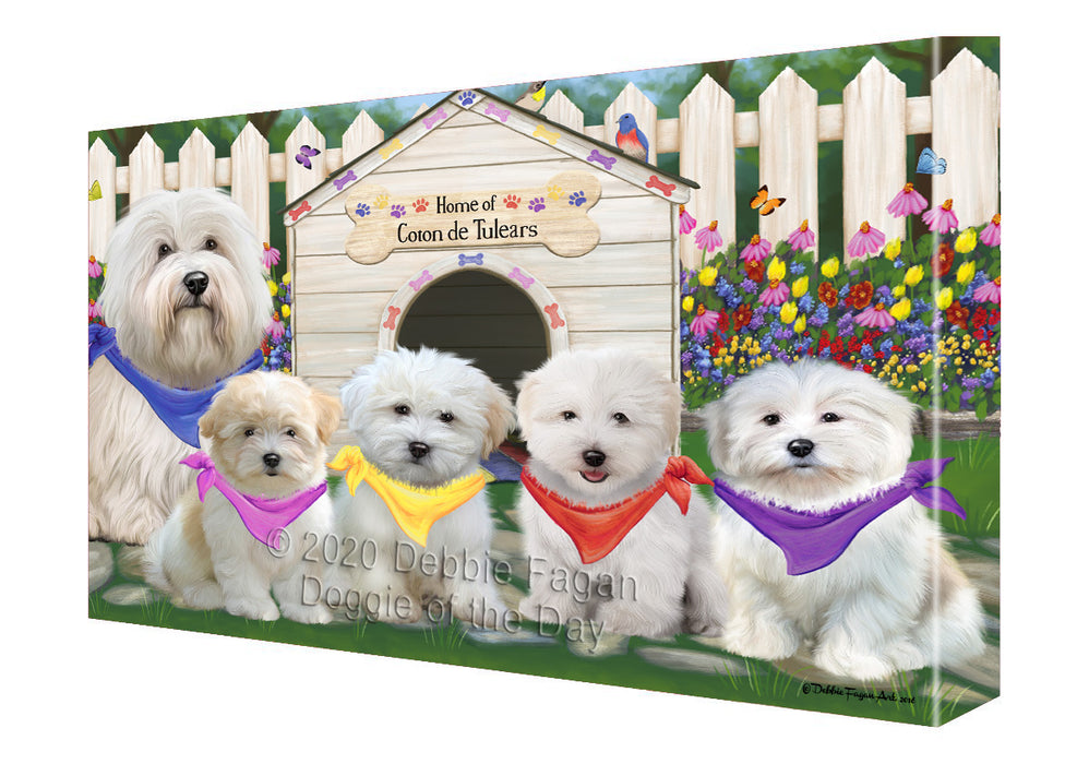 Spring Dog House Coton De Tulear Dogs Canvas Wall Art - Premium Quality Ready to Hang Room Decor Wall Art Canvas - Unique Animal Printed Digital Painting for Decoration