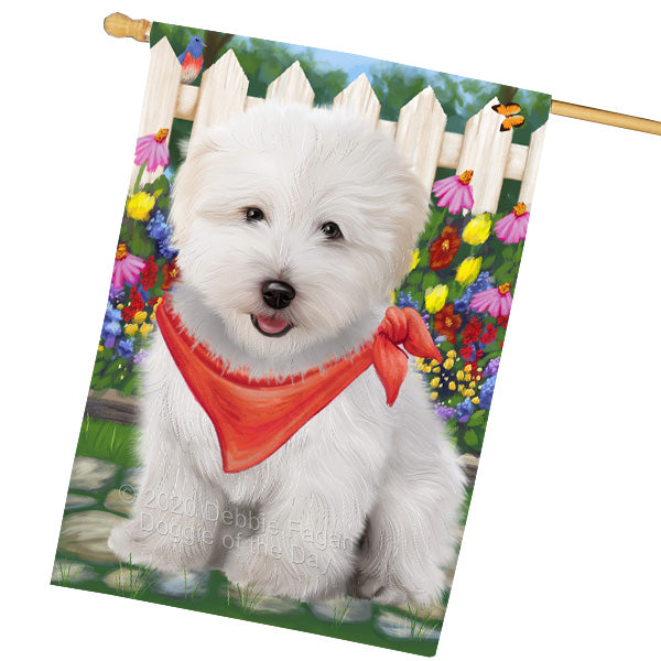 Spring Floral Coton De Tulear Dog House Flag Outdoor Decorative Double Sided Pet Portrait Weather Resistant Premium Quality Animal Printed Home Decorative Flags 100% Polyester FLG69416