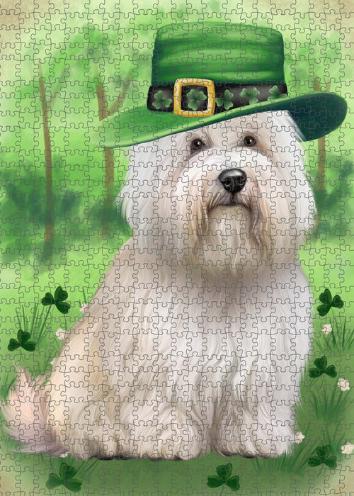 St. Patrick's Day Coton De Tulear Dog Portrait Jigsaw Puzzle for Adults Animal Interlocking Puzzle Game Unique Gift for Dog Lover's with Metal Tin Box PZL1026