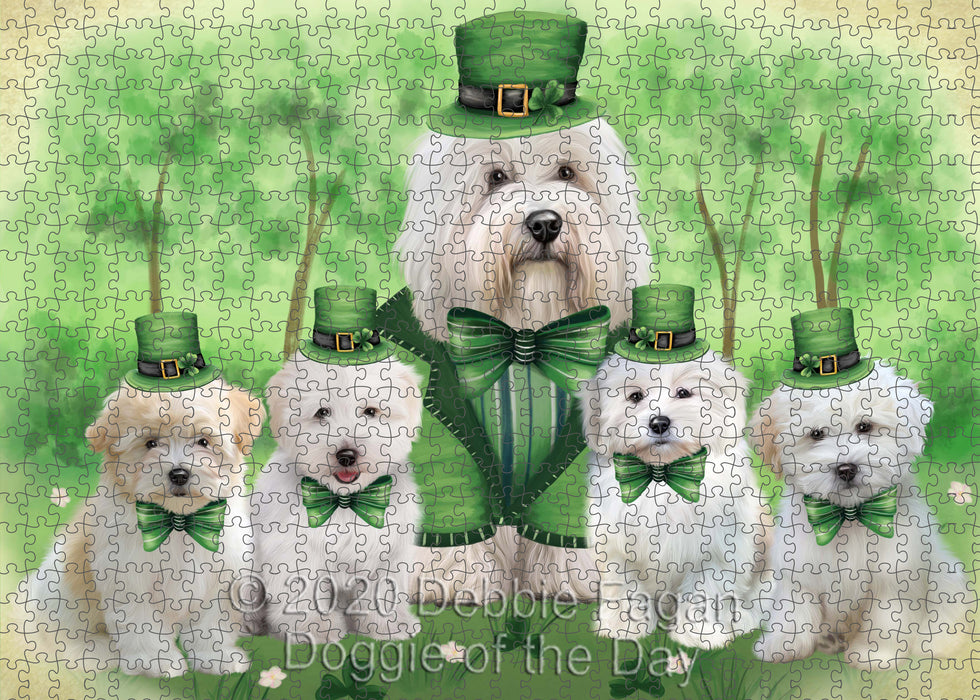 St. Patrick's Day Family Coton De Tulear Dogs Portrait Jigsaw Puzzle for Adults Animal Interlocking Puzzle Game Unique Gift for Dog Lover's with Metal Tin Box