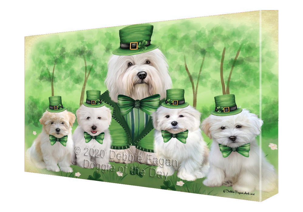 St. Patrick's Day Family Coton De Tulear Dogs Canvas Wall Art - Premium Quality Ready to Hang Room Decor Wall Art Canvas - Unique Animal Printed Digital Painting for Decoration